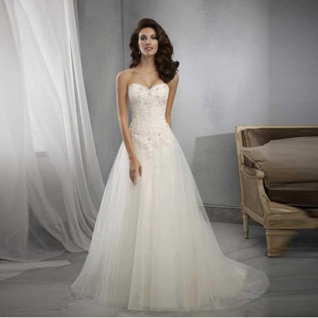 tylové bílé svatební šaty se sníženým pasem Tina XL-XXL