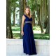 námořnicky modré dlouhé plesové šaty na ramínka Amanda XXL