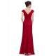 červené dlouhé krajkové společenské šaty na ramínka Adele XS