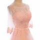 světle růžové dlouhé plesové společenské šaty s rukávky Ariana XS-S