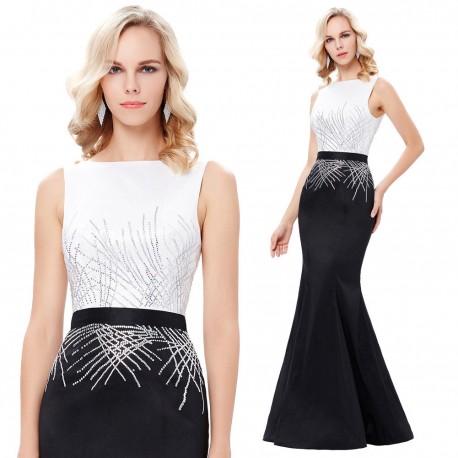 luxusní upnuté černo-bílé plesové šaty Fatimaya S-M