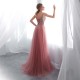 luxusní sexy tylové plesové šaty s rozparkem Alicia XS-S růžové