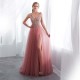 luxusní sexy tylové plesové šaty s rozparkem Alicia XS-S růžové