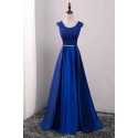 modré dlouhé saténové plesové šaty s krajkou Mona L