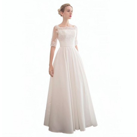 saténové svatební šaty s 3/4 rukávky Wanda XL-XXL