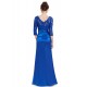 saténové společenské šaty s rukávky Teresia S modré