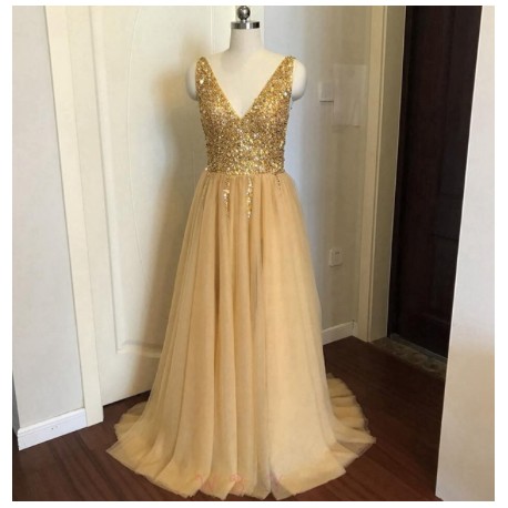 zlaté plesové šaty s tylovou sukní Alicia XS-S