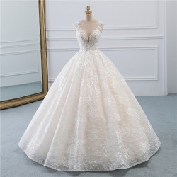 extra luxusní svatební šaty champagne celokrajkové princeznovské Patricia XS-S