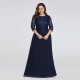 dlouhé tmavě modré společenské šaty pro matku nevěsty s rukávy 4XL