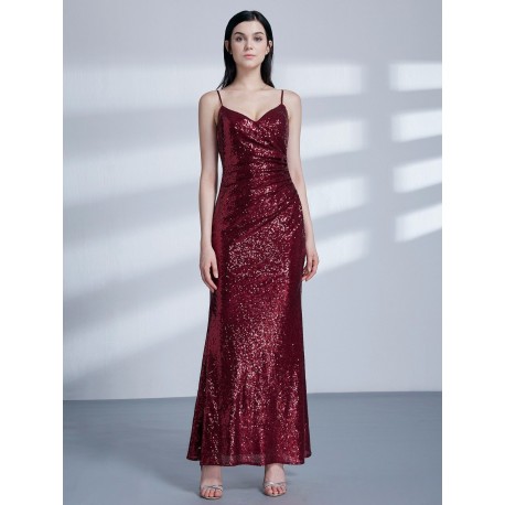 vínové flitrované dlouhé společenské šaty na ramínka M
