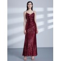 vínové flitrované dlouhé společenské šaty na ramínka M