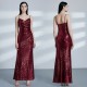vínové flitrované dlouhé společenské šaty na ramínka M