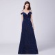 dlouhé tmavě modré společenské šaty na ramínka S