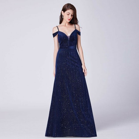 dlouhé tmavě modré společenské šaty na ramínka S