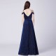 dlouhé tmavě modré společenské šaty na ramínka S