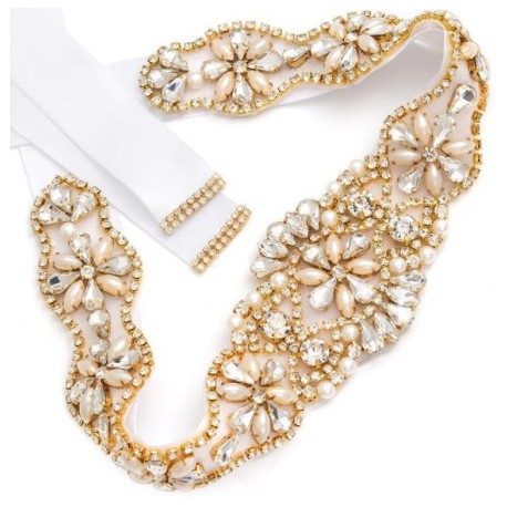 bílý svatební pásek s ozdobou