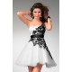 černo-bílé krajkované krátké společenské šaty na jedno rameno Coral