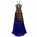 luxusní tygrované modré společenské plesové šaty Exotica S