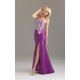  fialové saténové plesové společenské šaty Riza M-L