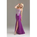 fialové saténové plesové společenské šaty Riza M-L