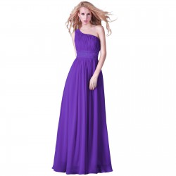 fialové společenské šaty dlouhé na jedno rameno Lora