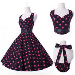 krátké retro puntíkaté barevné společenské nebo letní šaty Greta - černo-růžové, velikost 2XL