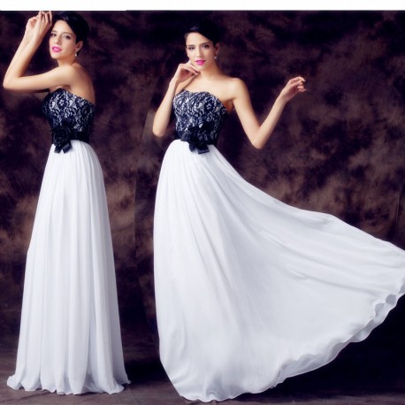 luxusní černo-bílé společenské šaty s krajkou Evita  S-M