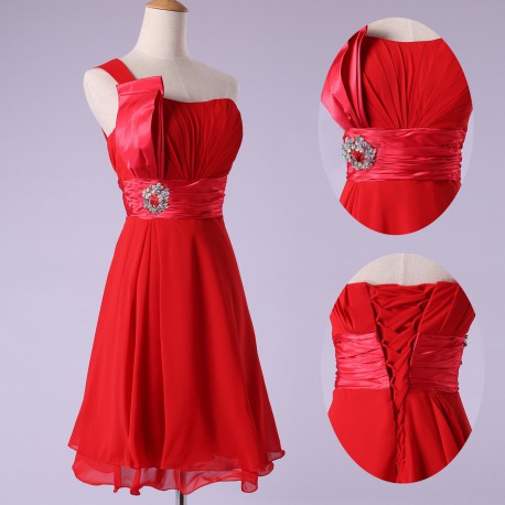 krátké červené společenské šaty koktejlky na jedno rameno  XL-XXL