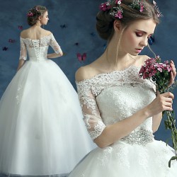 luxusní svatební šaty krajkované s rukávy Loretta  L-XL