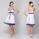 krátké bílé společenské šaty s modrým lemováním S