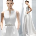 krémové saténové svatební šaty s kapsami XS-S